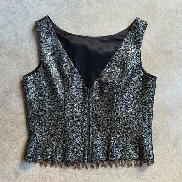 Vintage Cachet Metallic Beaded Trim Cropped Tank - Picture 2 of 8
